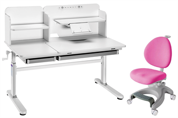 Комплект парта + кресло Iris II Grey + Cielo Pink + чехол для кресла в подарок в Туле