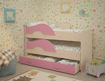 Двухэтажная детская кровать Радуга 1.6 с ящиком, корпус Млечный дуб, фасад Розовый в Туле