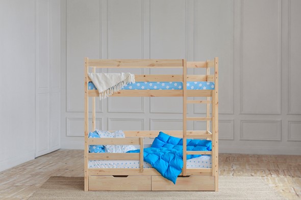 Детская двухъярусная кровать без крыши с ящиками, без покраски в Туле - изображение