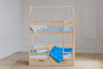 Детская 2-ярусная кровать Домик с ящиками, без покраски в Туле - предосмотр