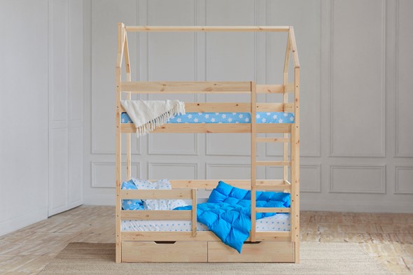 Детская 2-ярусная кровать Домик с ящиками, без покраски в Туле - изображение