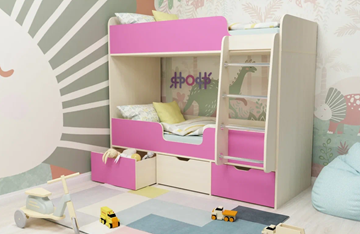 Двухэтажная детская кровать Малыш двойняшка 70х160, корпус Дуб молочный, фасад Розовый в Туле