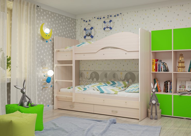 Двухэтажная детская кровать Мая на щитах, цвет Млечный дуб в Туле - изображение 2