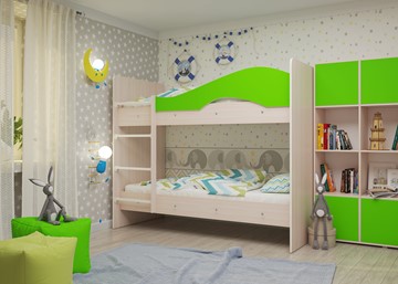 Детская 2-х ярусная кровать Мая на щитах, корпус Млечный дуб, фасад Салатовый в Туле - предосмотр 1