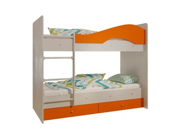 Двухъярусная детская кровать Мая с 2 ящиками на щитах, корпус Млечный дуб, фасад Оранжевый в Туле - предосмотр 4