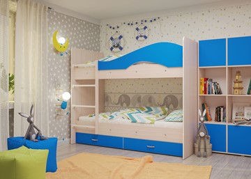 Детская двухъярусная кровать Мая с 2 ящиками на щитах, корпус Млечный дуб, фасад Синий в Туле - предосмотр 3