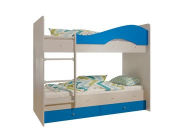 Детская двухъярусная кровать Мая с 2 ящиками на щитах, корпус Млечный дуб, фасад Синий в Туле - предосмотр 4