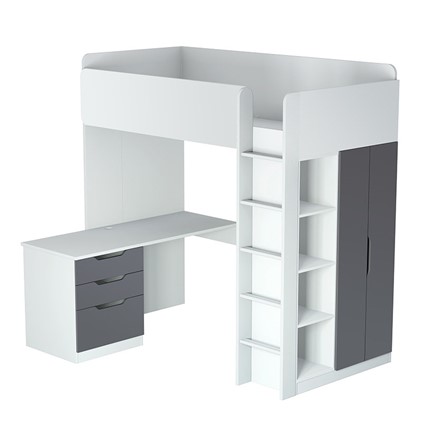 Кровать 2-х ярусная с письменным столом и шкафом POLINI Kids Simple Белый / Серый в Туле - изображение