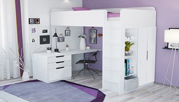 Кровать детская с письменным столом и шкафом POLINI Kids Simple Белый в Туле - предосмотр 1