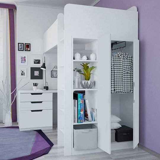 Кровать детская с письменным столом и шкафом POLINI Kids Simple Белый в Туле - изображение 3