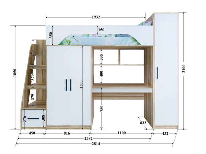 Кровать-чердак в детскую с шкафом Тея, каркас Винтерберг, фасад Амарант в Туле - изображение 1