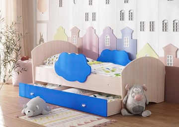 Детская кровать Тучка с ящиком, корпус Дуб млечный, фасад Синий в Туле