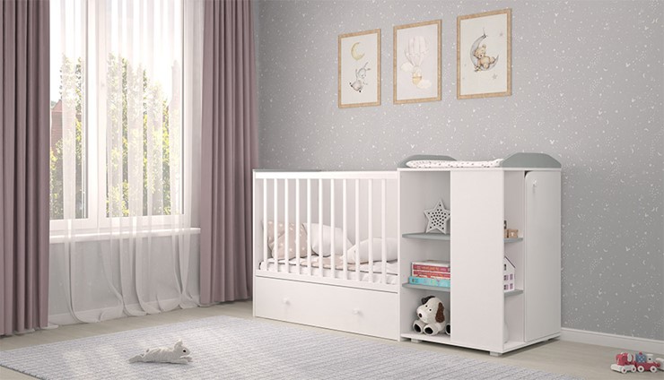 Кровать-трансформер детская с комодом POLINI Kids Ameli 800 Белый / Серый, серия AMELI в Туле - изображение 2