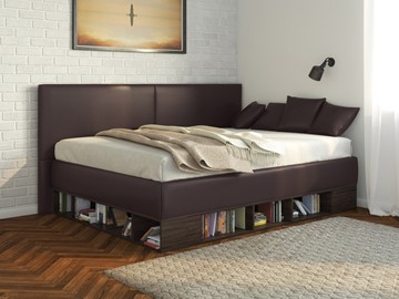 Кровать подростковая Lancaster 1, 120х200, ЛДСП венге, экокожа коричневая в Туле