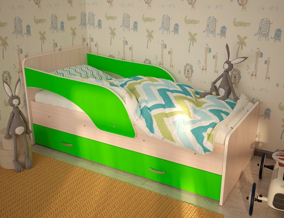 Кровать с бортиками Максимка, корпус Млечный дуб, фасад Салатовый в Туле - изображение
