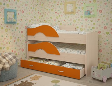 Детская двухъярусная кровать Радуга 1.6 с ящиком, корпус Млечный дуб, фасад Оранжевый в Туле