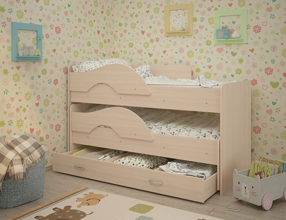 Детская 2-х ярусная кровать Радуга 1.6 с ящиком, цвет Млечный дуб в Туле - изображение