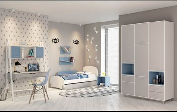 Комплект мебели для детской POLINI Kids Mirum №1 Белый / Серый / Голубой в Туле