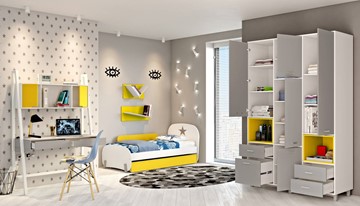 Комплект мебели для детской POLINI Kids Mirum №1 Белый / Серый / Желтый в Туле