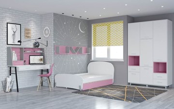 Мебель для детской POLINI Kids Mirum №4 Белый / Серый / Розовый в Туле