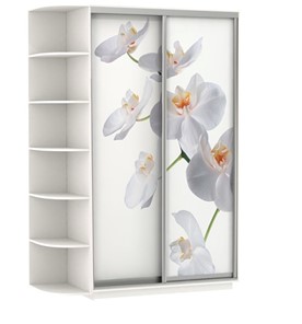 Шкаф-купе двухдверный Хит, 1500x600x2200, фотопечать, со стеллажом, белая орхидея, белый снег в Туле