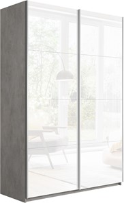 Шкаф двухдверный Прайм (Белое стекло/Белое стекло) 1200x570x2300, бетон в Туле