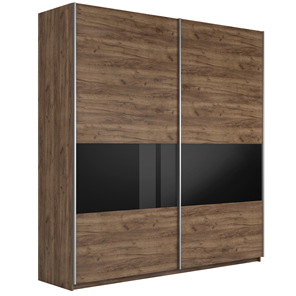 Шкаф 2-х створчатый Широкий Прайм (ДСП / Черное стекло) 2200x570x2300, Крафт Табачный в Туле