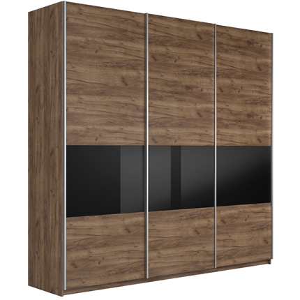 Шкаф 3-створчатый Широкий Прайм (ДСП / Черное стекло) 2400x570x2300, Крафт Табачный в Туле - изображение