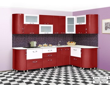 Угловая кухня Мыло 128 2700х1500, цвет Бордо/Белый металлик в Туле