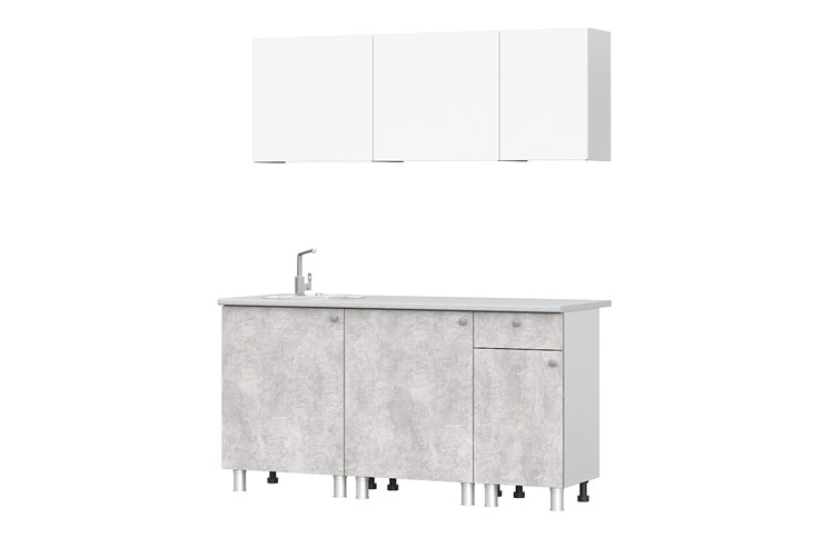 Кухонный гарнитур КГ-1 1600, белый/белый/цемент светлый/антарес в Туле - изображение 1