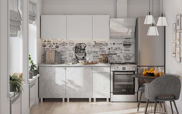 Кухонный гарнитур КГ-1 1600, белый/белый/цемент светлый/антарес в Туле - изображение