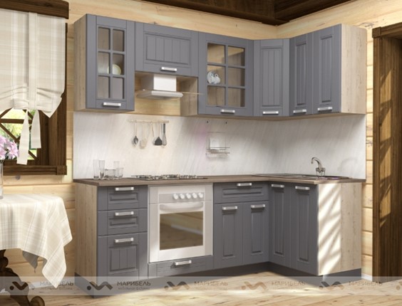 Угловой кухонный гарнитур Прованс 2200х1200, цвет Черный ясень/Дуб баррик в Туле - изображение