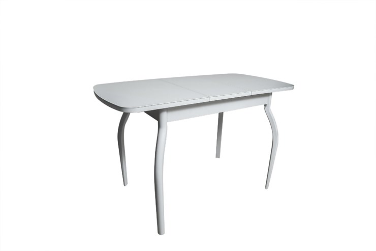 Кухонный раздвижной стол ПГ-01СТ белое/белое/хром фигурные в Туле - изображение 1
