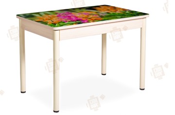 Кухонный стол раздвижной Айсберг-02 СТФ, Дуб ЛДСП/полевые цветы/ноги крашеные в Туле