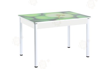 Кухонный стол раздвижной Айсберг-02 СТФ, белое лдсп/зеленые яблоки/ноги крашеные в Туле