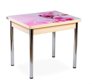 Кухонный пристенный стол СПА-02 СТФ, молочный дуб/фотопечать орхидея/опоры хром в Туле