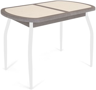 Кухонный раздвижной стол Будапешт-2 ПЛ (ноги белые, плитка бежевая/серый камень) в Туле