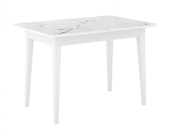 Кухонный раздвижной стол Dikline M110 Белый/стекло белый мрамор сатин/ножки MM белые в Туле