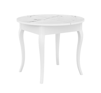 Кухонный стол раскладной Dikline MR100 Белый/стекло белое мрамор сатин/ножки MC белые в Туле