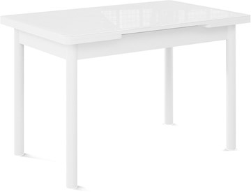 Раздвижной стол Милан-1 EVO, ноги металлические белые, стекло белое/серый в Туле
