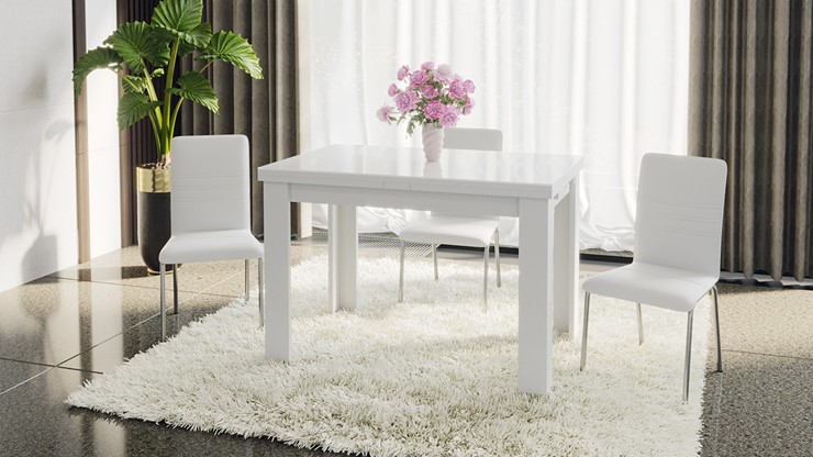 Кухонный стол раскладной Норман тип 1, цвет Белый/Стекло белый глянец в Туле - изображение 4