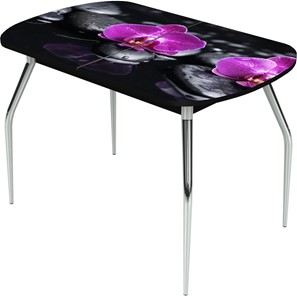 Кухонный стол раскладной Ривьера исп.1 ноги метал. крашеные №24 Фотопечать (Цветы №14) в Туле