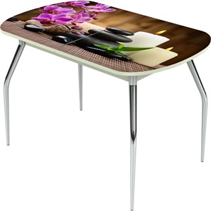 Кухонный раскладной стол Ривьера исп.2 ноги метал. крашеные №24 Фотопечать (Цветы №18) в Туле
