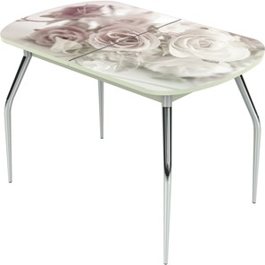 Кухонный раскладной стол Ривьера исп.2 ноги метал. крашеные №24 Фотопечать (Цветы №41) в Туле