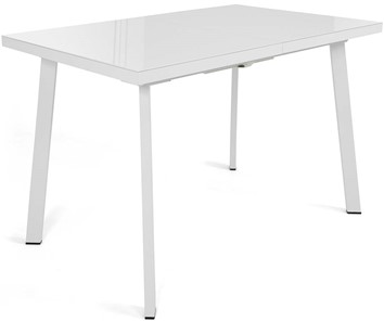 Кухонный раздвижной стол Сальвадор-1G (ноги белые, стекло cristal/белый цемент) в Туле - предосмотр
