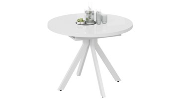 Кухонный стол раздвижной Стокгольм Тип 1 (Белый муар/Стекло глянцевое белое) в Туле