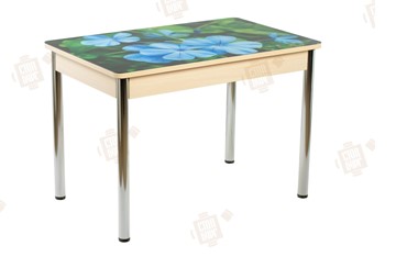 Кухонный стол раскладной Айсберг-01 СТФ, дуб/фотопечать фиалка/ноги хром прямые круглые в Туле