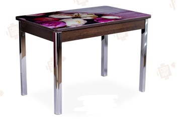 Кухонный стол раскладной Айсберг-01 СТФ, венге/фотопечать пионы/ноги хром квадратные в Туле