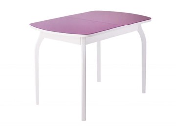 Кухонный раскладной стол ПГ-мини, матовое фиолетовое стекло, ноги гнутые массив белый в Туле