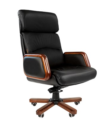 Кресло компьютерное CHAIRMAN 417 кожа черная в Туле - изображение